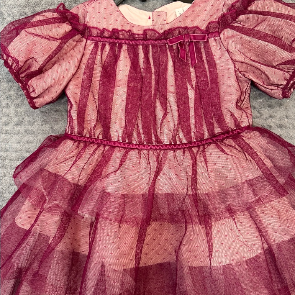 Janie and Jack Magenta Layered Tulle Dress with velvet Bow 5 - Picture 4 of 6